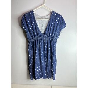 Roxy Blue White Polka Dot V Neck Smocked Waist Mini Dress Women